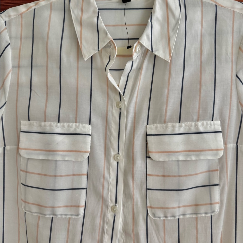 Express White With Pink And Blue Stripes Button Down Shirt - Picture 2 of 6